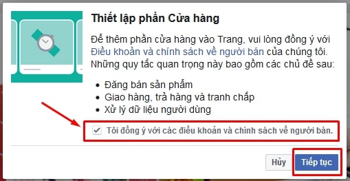 Thông tin điều khoản và chính sách được Facebook yêu cầu