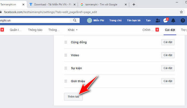 click vào Thêm tab