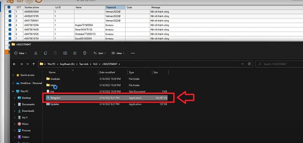 Mở File tài khoản Telegram