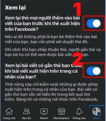 Kích hoạt tính năng “Xem lại thẻ mọi người thêm vào bài viết của bạn trước khi thẻ xuất hiện trên Facebook”