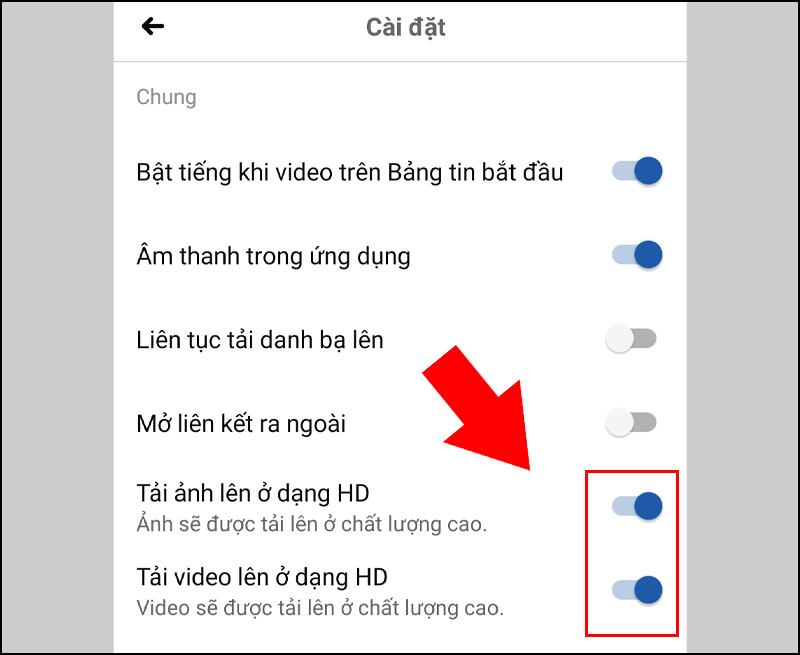 Cài đặt tải ảnh lên Facebook ở chế độ HD